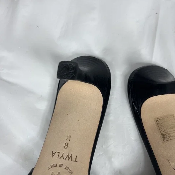 Brighton Shoes Women 8 Black Leather Silver Rhinestone Throne Heel Made Italy - Picture 11 of 16